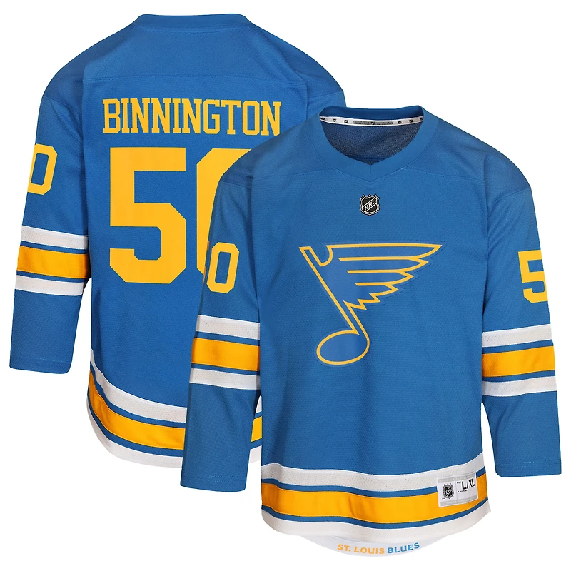 Maillot de joueur réplique à domicile bleu Jordan Binnington des Blues St. Louis pour jeunes