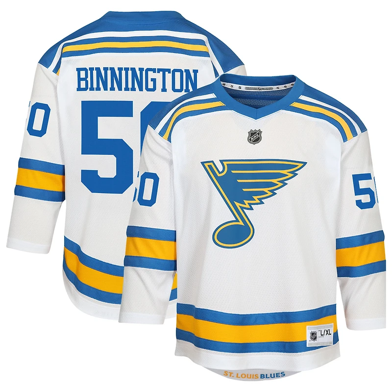 Maillot réplique extérieur blanc Jordan Binnington des Blues de Saint-Louis pour jeunes