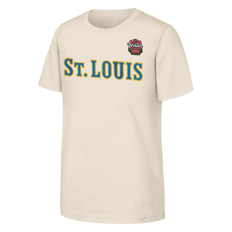 T-shirt pour jeunes St. Louis Blues, logo principal du Classique hivernal de la LNH 2025, couleur beige
