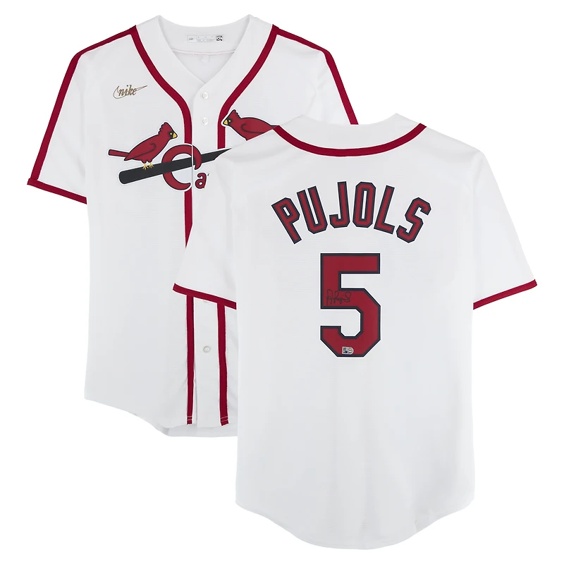 Maillot réplique Nike Cooperstown blanc autographié par Albert Pujols des Cardinals de Saint-Louis