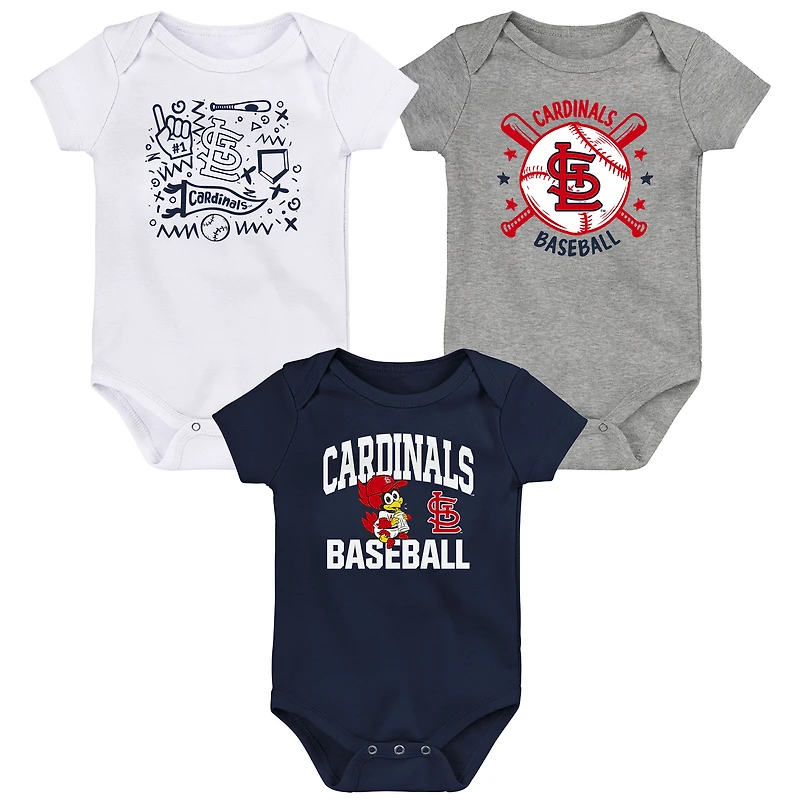 Infant Navy St. Louis Cardinals Batter Up 3-Pack Bodysuit Set