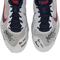 Jack Flaherty a autographié des chaussures Nike grises et bleu marine utilisées lors du match de la saison 2021 de la MLB avec les inscriptions « Game-Used »