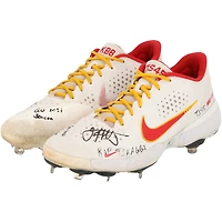 Chaussures à crampons Nike blanches autographiées par Jack Flaherty des Cardinals de St. Louis de la saison 2021 de la MLB avec inscriptions « Game-Used » - AA0098964-65
