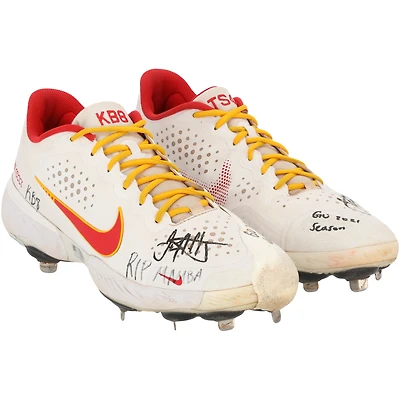 Chaussures à crampons Nike blanches autographiées par Jack Flaherty des Cardinals de St. Louis de la saison 2021 de la MLB avec inscriptions « Game-Used » - AA0098964-65