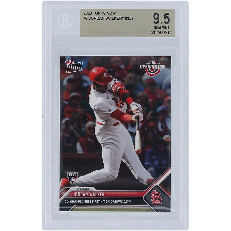 Jordan Walker St. Louis Cardinals 2023 Topps Now Opening Day Hit #7 BGS Authenticated 9.5 Rookie Card 