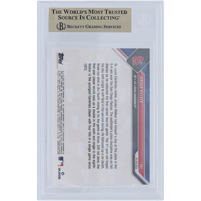 Jordan Walker St. Louis Cardinals 2023 Topps Now Youngest Cardinals 4-Hit Game Blue #787 #/49 BGS Authenticated 10 Rookie Card - 10,9.5,10,10 Subgrades