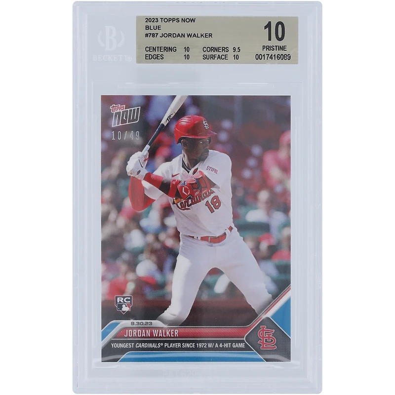 Jordan Walker St. Louis Cardinals 2023 Topps Now Youngest Cardinals 4-Hit Game Blue #787 #/49 BGS Authenticated 10 Rookie Card - 10,9.5,10,10 Subgrades
