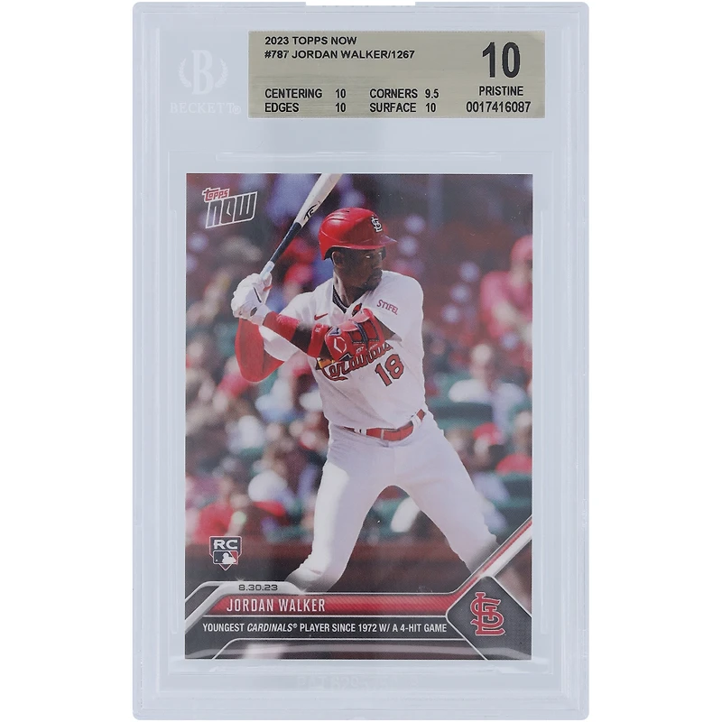 Jordan Walker St. Louis Cardinals 2023 Topps Now Youngest Cardinals 4-Hit Game #787 BGS Authenticated 10 Rookie Card - 10,9.5,10,10 Subgrades