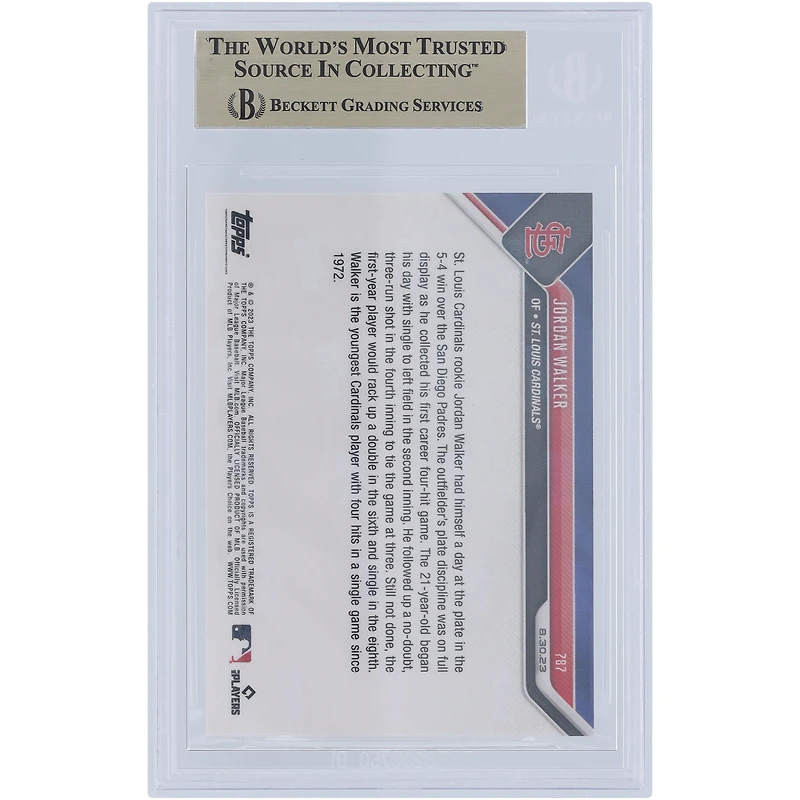 Jordan Walker St. Louis Cardinals 2023 Topps Now Youngest Cardinals 4-Hit Game #787 BGS Authenticated 9.5 Rookie Card