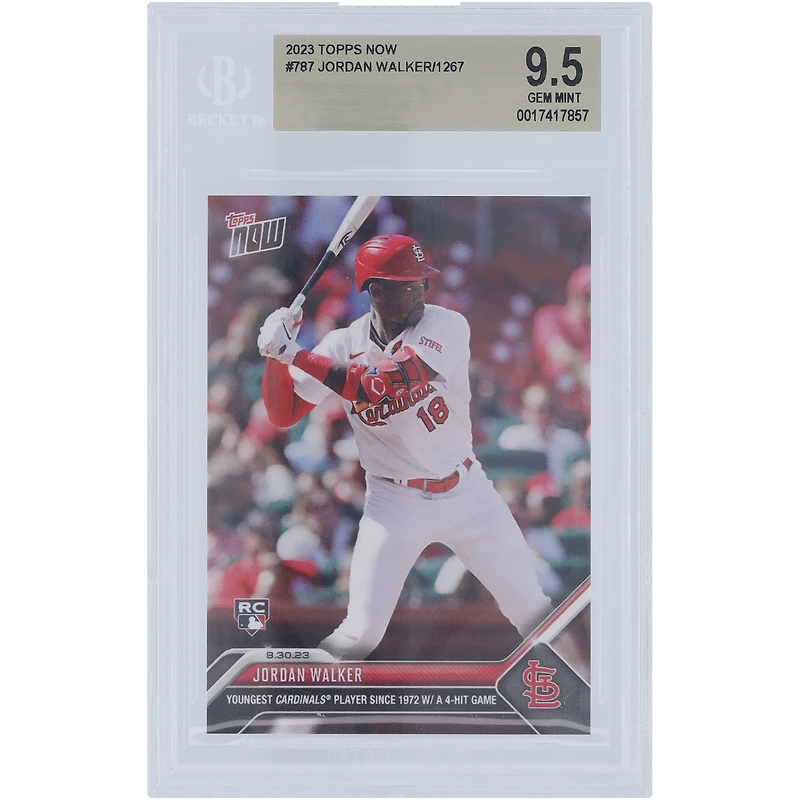 Jordan Walker St. Louis Cardinals 2023 Topps Now Youngest Cardinals 4-Hit Game #787 BGS Authenticated 9.5 Rookie Card 