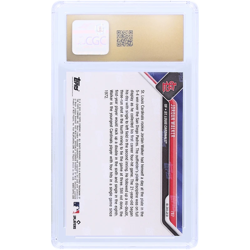 Jordan Walker St. Louis Cardinals 2023 Topps Now Youngest Cardinals Player Since 1972 W/ A 4-Hit Game #787 CGC Authenticated Pristine 10 Rookie Card