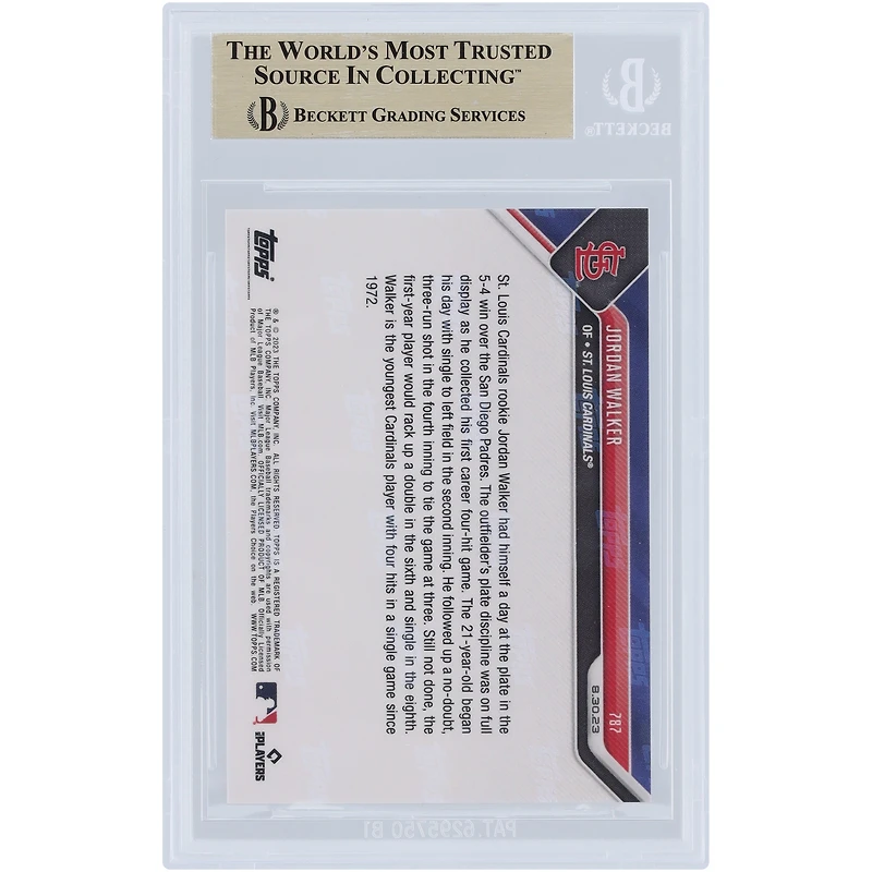 Jordan Walker St. Louis Cardinals 2023 Topps Now Youngest Cardinals Player Since 1972 With A 4-Hit Game #787 BGS Authenticated 9.5 Rookie Card
