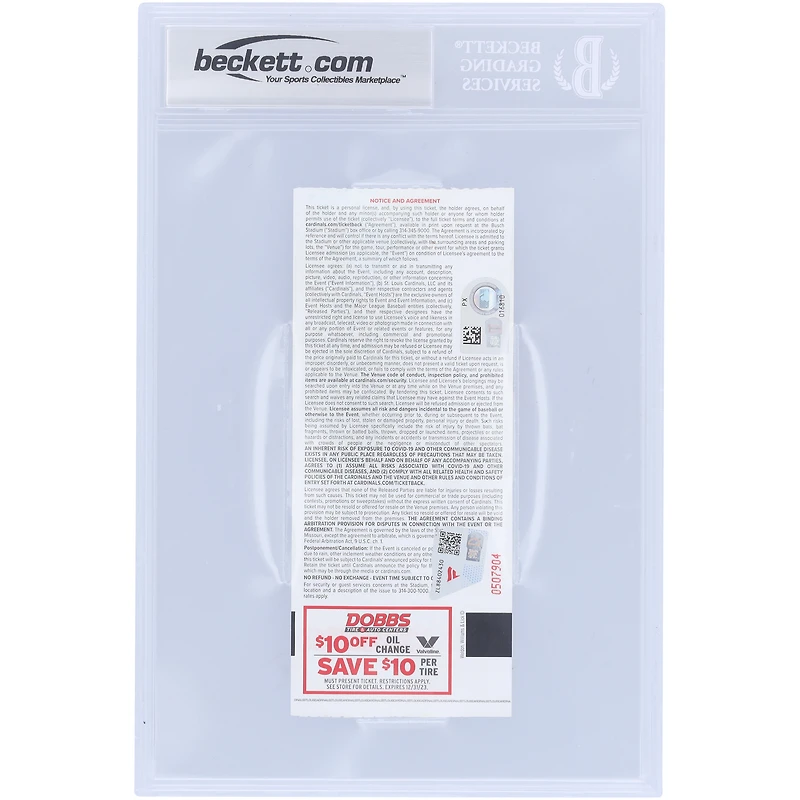 Jordan Walker St. Louis Cardinals Autographed 1st Career 3 Hit Game Beckett Fanatics Witnessed Authenticated 7/10 Ticket from June 9, 2023 with "1st Career 3-Hit Game" Inscription