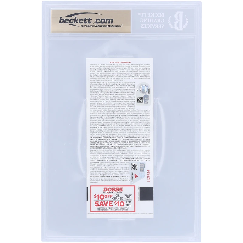 Jordan Walker St. Louis Cardinals Autographed 1st Career 4 Hit Game Beckett Fanatics Witnessed Authenticated 10/10 Ticket from August 30, 2023 with "1st Career 4-Hit Game" Inscription