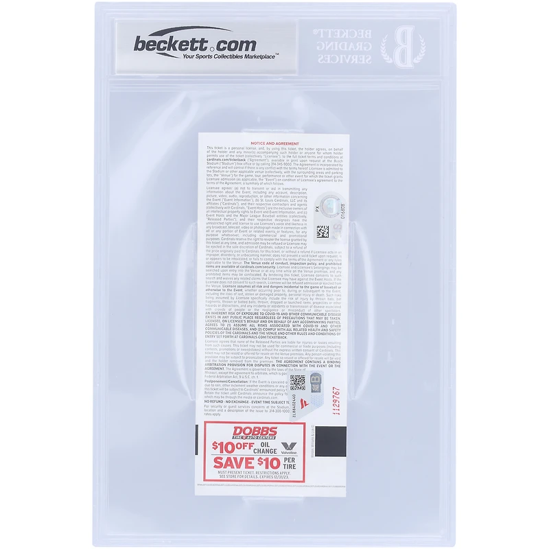 Jordan Walker St. Louis Cardinals Autographed 1st Career 4 Hit Game Beckett Fanatics Witnessed Authenticated 9/10 Ticket from June 9, 2023 with "1st Career 4-Hit Game" Inscription