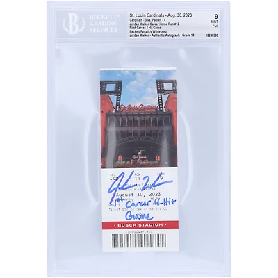 Jordan Walker St. Louis Cardinals Autographed 1st Career 4 Hit Game Beckett Fanatics Witnessed Authenticated 9/10 Ticket from June 9, 2023 with "1st Career 4-Hit Game" Inscription