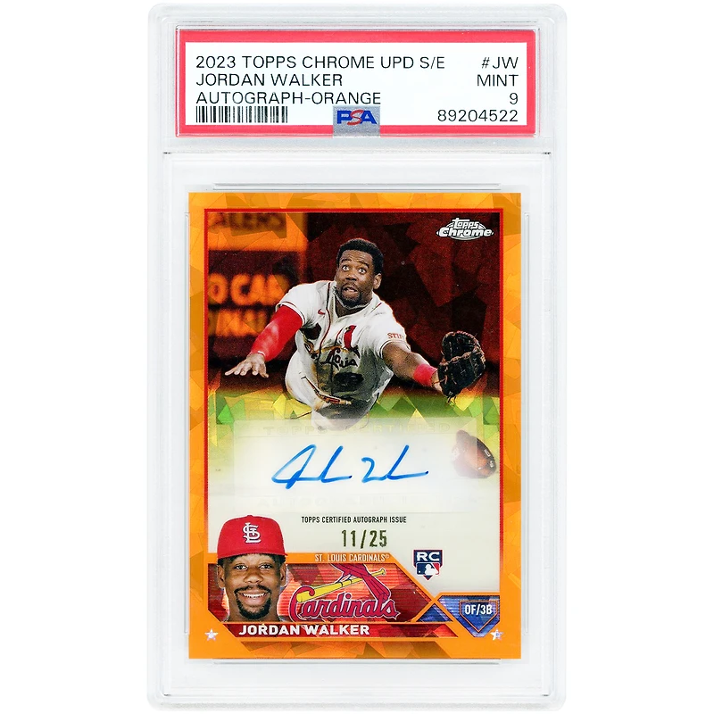 Jordan Walker St. Louis Cardinals Autographed 2023 Topps Chrome Update Sapphire Edition Orange #USA-JW #11/25 PSA Authenticated 9 Rookie Card