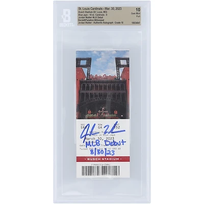 Jordan Walker St. Louis Cardinals Autographed MLB Debut Beckett Fanatics Witnessed Authenticated 10/10 Ticket from March 30, 2023 with "MLB Debut 3/30/23" Inscription 