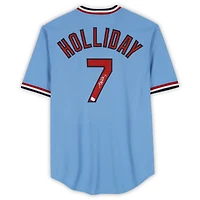 Maillot réplique Nike Cooperstown bleu clair autographié par Matt Holliday des Cardinals de Saint-Louis