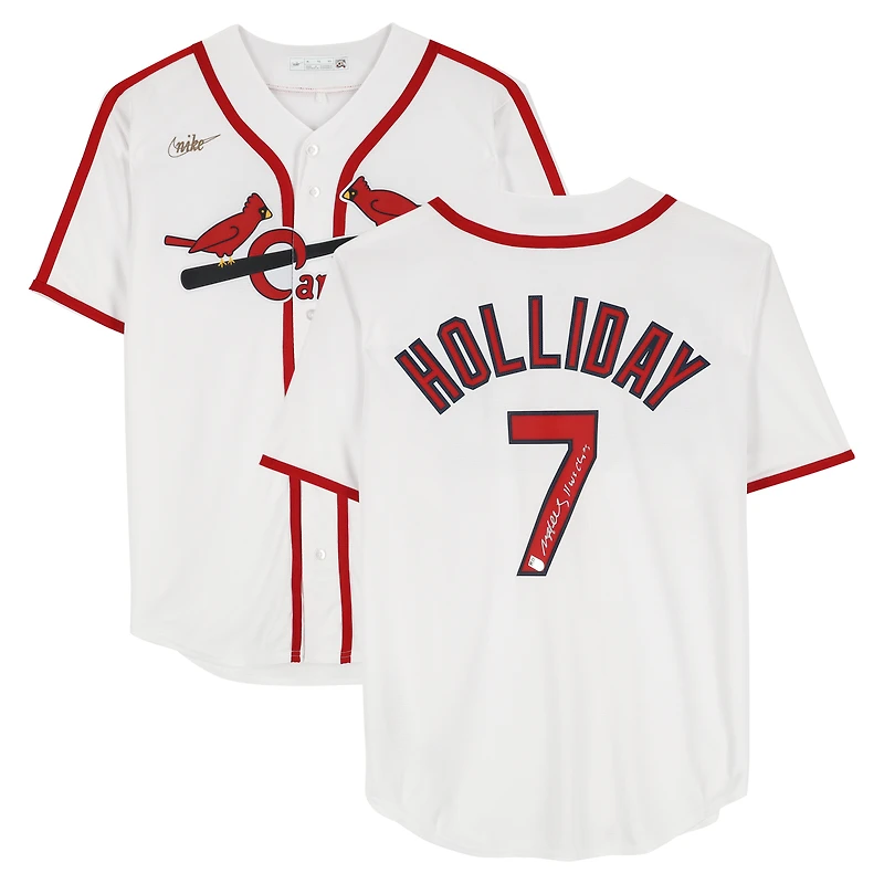 Maillot réplique blanc Nike autographié par Matt Holliday des Cardinals de Saint-Louis avec inscription «11 champions des World Series »