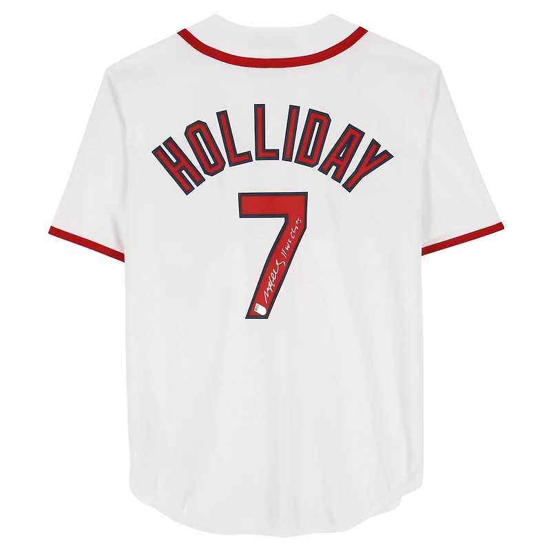 Maillot réplique blanc Nike autographié par Matt Holliday des Cardinals de Saint-Louis avec inscription «11 champions des World Series »