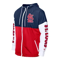 Coupe-vent à capuche entièrement zippé et color block New Era pour homme, rouge/bleu marine, des Cardinals de Saint-Louis