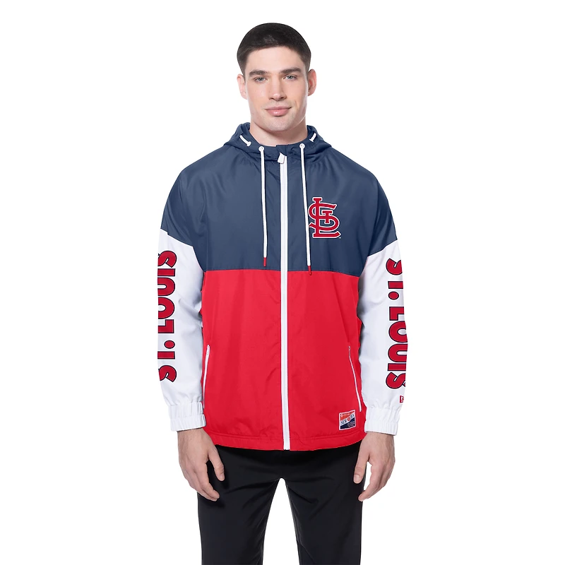 Coupe-vent à capuche entièrement zippé et color block New Era pour homme, rouge/bleu marine, des Cardinals de Saint-Louis