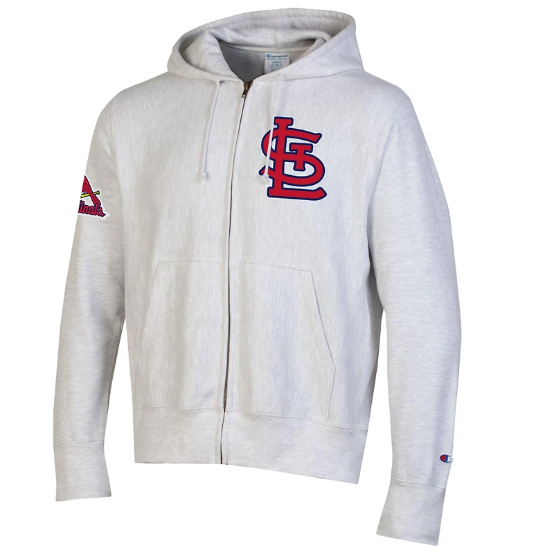 Men's Champion  Gray St. Louis Cardinals Reverse Weave Chenille Full-Zip Hoodie
