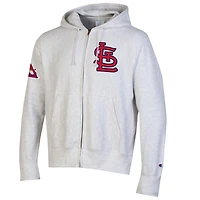 Men's Champion  Gray St. Louis Cardinals Reverse Weave Chenille Full-Zip Hoodie