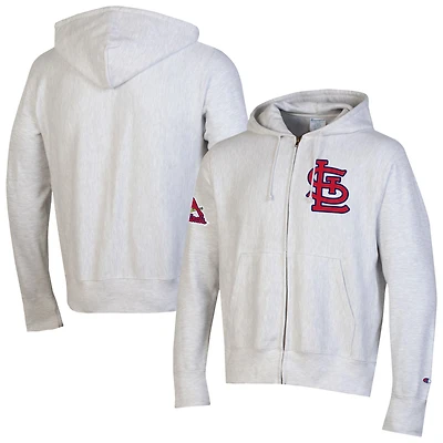 Men's Champion  Gray St. Louis Cardinals Reverse Weave Chenille Full-Zip Hoodie