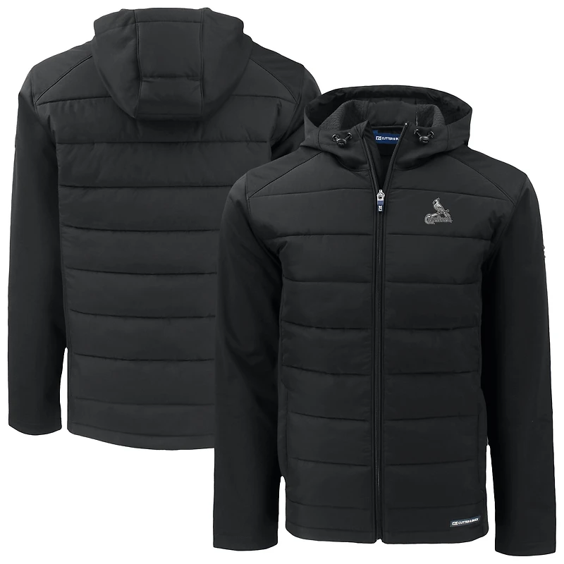 Veste à capuche entièrement zippée et hybride en softshell recyclée Evoke pour homme, noire, des Cardinals de Saint-Louis.