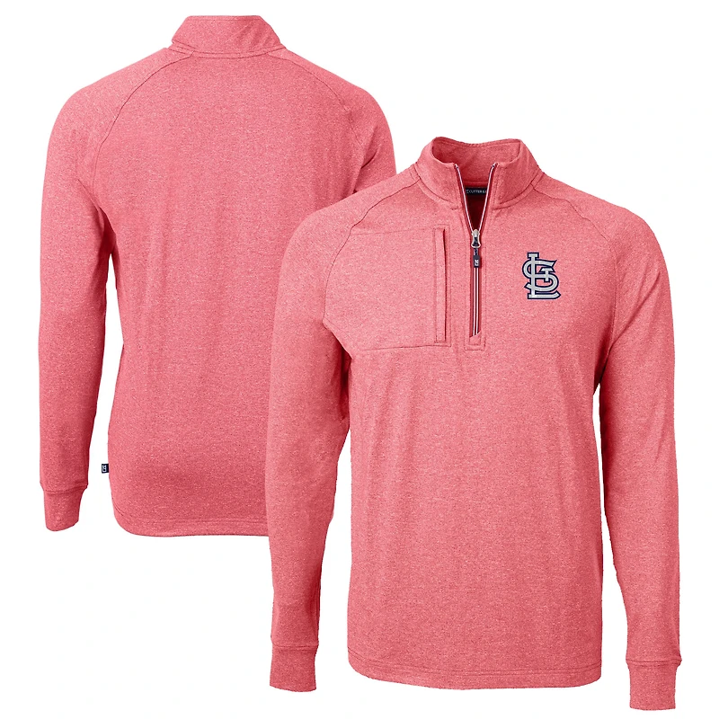 Men's Cutter & Buck Heather Red St. Louis Cardinals Adapt Eco Knit Stretch Recycled Quarter-Zip Pullover Top