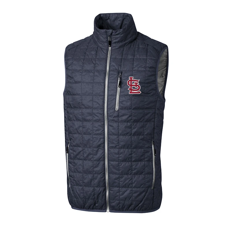 Gilet matelassé zippé Rainier pour homme, bleu marine chiné, de la marque Cutter & Buck, des Cardinals Saint-Louis, taille grande et