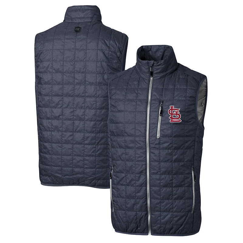 Gilet matelassé zippé Rainier pour homme, bleu marine chiné, de la marque Cutter & Buck, des Cardinals Saint-Louis, taille grande et