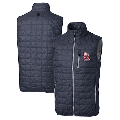 Gilet matelassé zippé Rainier pour homme, bleu marine chiné, de la marque Cutter & Buck, des Cardinals Saint-Louis, taille grande et
