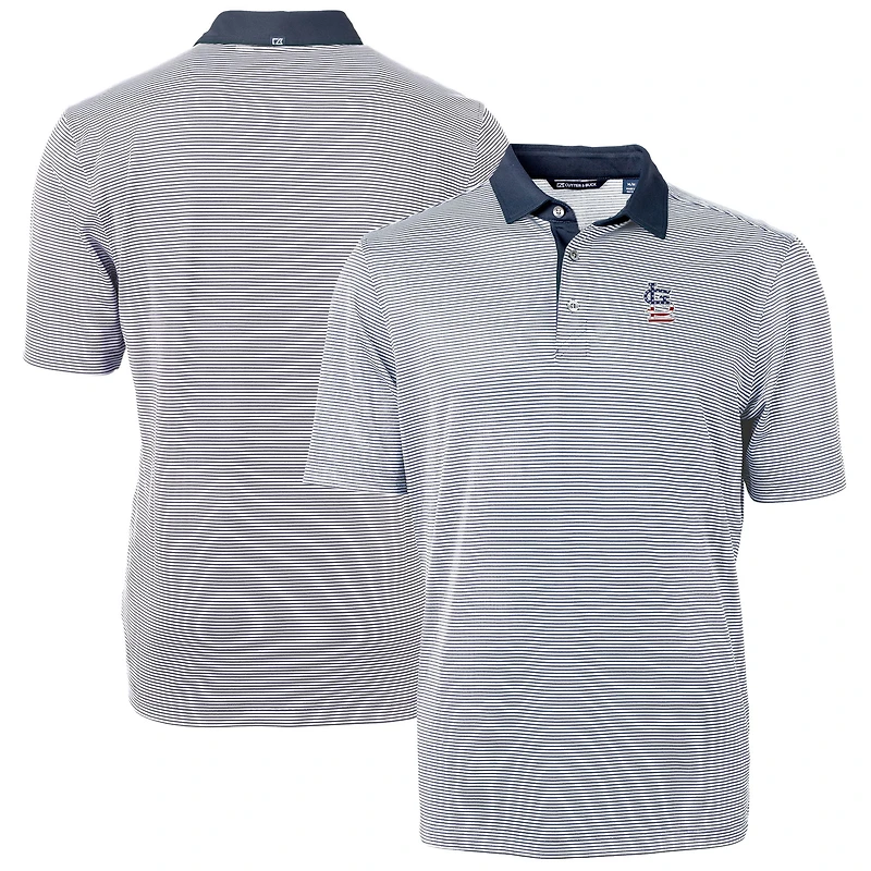 Polo recyclé à rayures et logo Americana pour homme, bleu marine, Cutter & Buck, des Cardinals de Saint-Louis