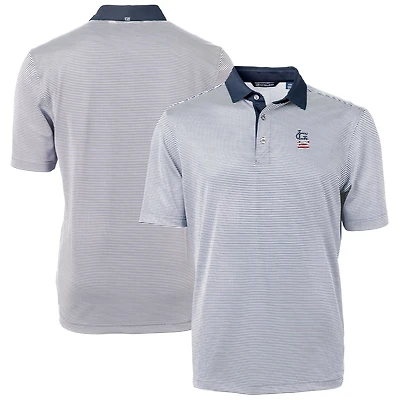 Polo recyclé à rayures et logo Americana pour homme, bleu marine, Cutter & Buck, des Cardinals de Saint-Louis