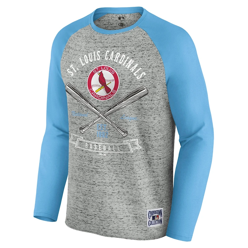 Men's Darius Rucker Collection by Fanatics Heather Gray St. Louis Cardinals Raw Edge Raglan Long Sleeve Baseball T-Shirt