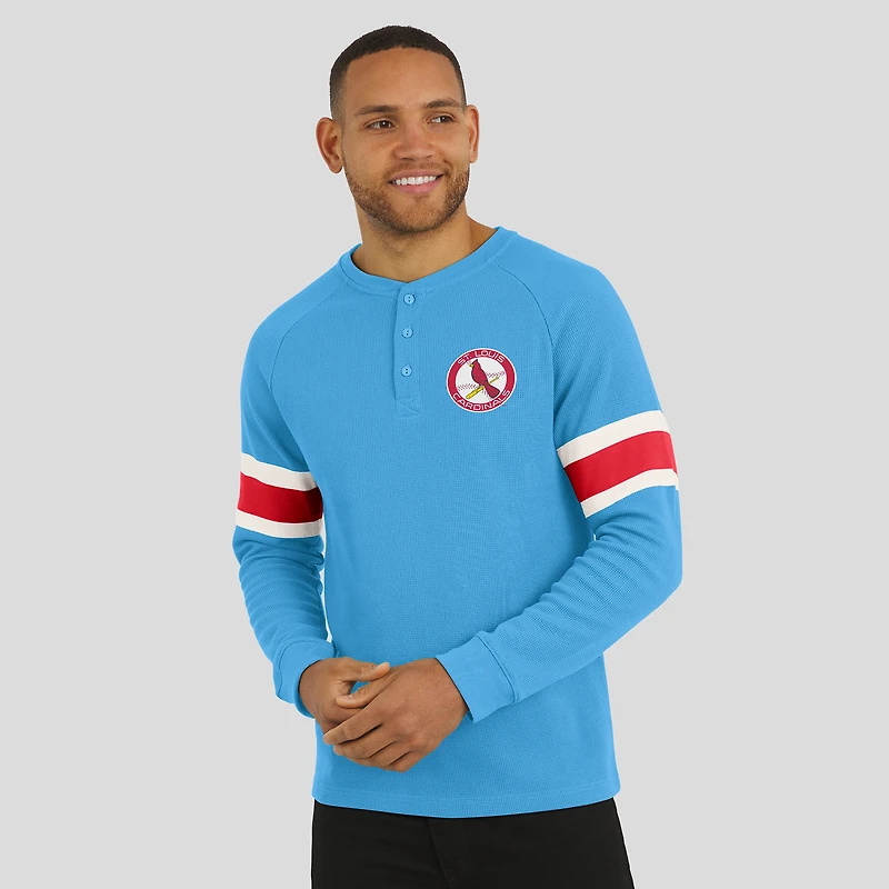 T-shirt Henley à manches longues raglan bleu clair en tricot gaufré pour homme de la collection Darius Rucker par Fanatics, des Cardinals Saint-Louis