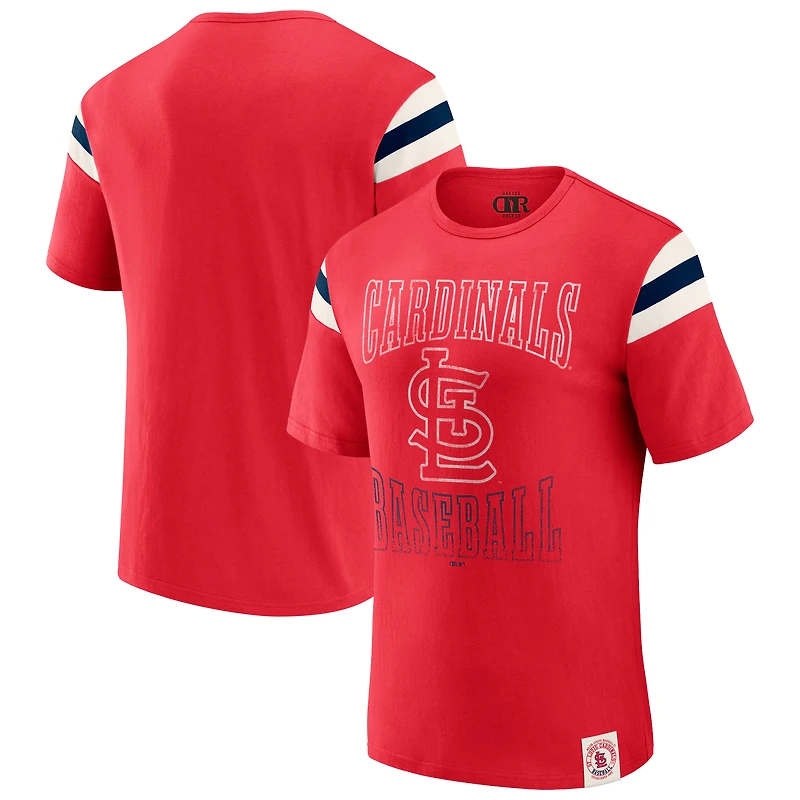 Men's Darius Rucker Collection by Fanatics Red St. Louis Cardinals Distressed Sleeve Stripe T-Shirt