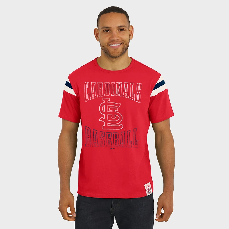 Men's Darius Rucker Collection by Fanatics Red St. Louis Cardinals Distressed Sleeve Stripe T-Shirt