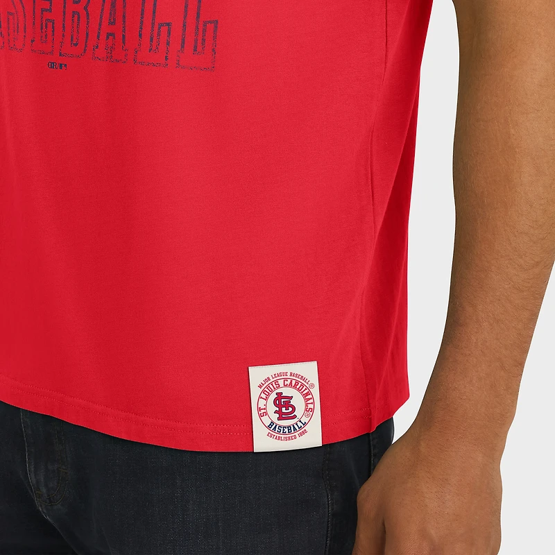 Men's Darius Rucker Collection by Fanatics Red St. Louis Cardinals Distressed Sleeve Stripe T-Shirt