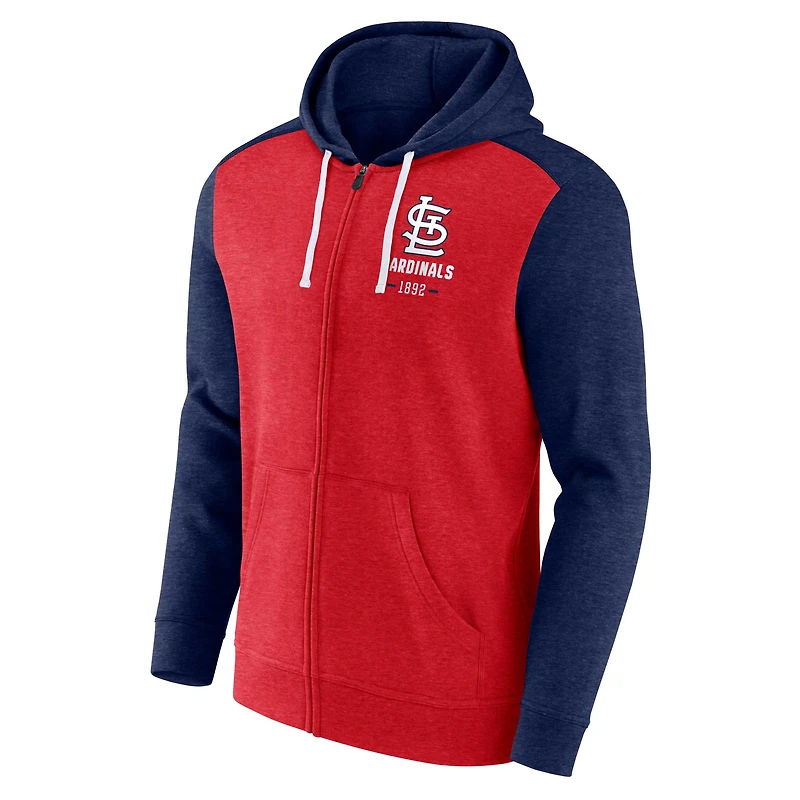 Sweat à capuche entièrement zippé Fanatics pour hommes rouge chiné/bleu marine chiné St. Louis Cardinals Blown Away