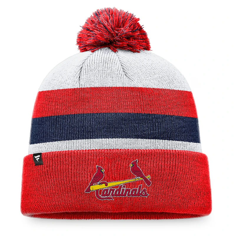 Bonnet en tricot à revers à rayures Fanatics Red St. Louis Cardinals pour hommes avec pompon