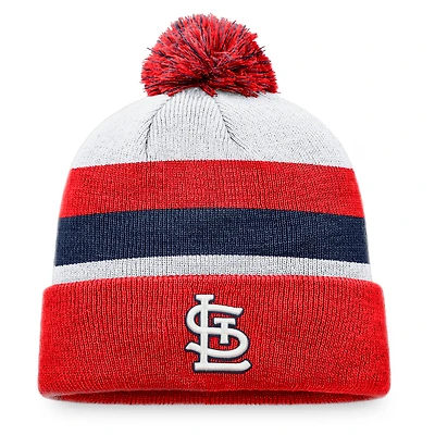 Bonnet en tricot à revers à rayures Fanatics Red St. Louis Cardinals pour hommes avec pompon