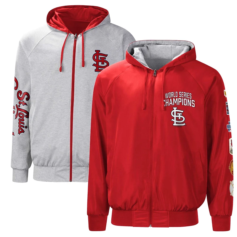 Men's G-III Sports by Carl Banks Red/Heather Gray St. Louis Cardinals Southpaw Reversible Raglan Hoodie Full-Zip Jacket
