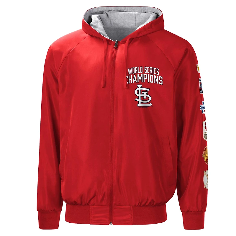 Veste à capuche réversible raglan zippée G-III Sports by Carl Banks rouge/gris chiné St. Louis Cardinals pour gaucher