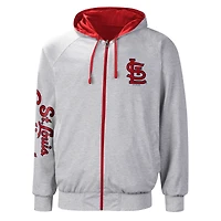 Men's G-III Sports by Carl Banks Red/Heather Gray St. Louis Cardinals Southpaw Reversible Raglan Hoodie Full-Zip Jacket