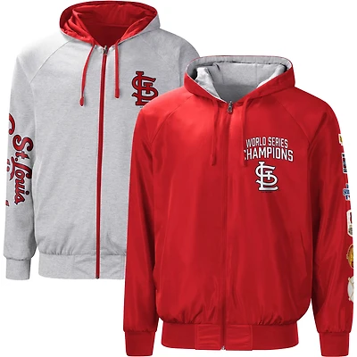 Veste à capuche réversible raglan zippée G-III Sports by Carl Banks rouge/gris chiné St. Louis Cardinals pour gaucher