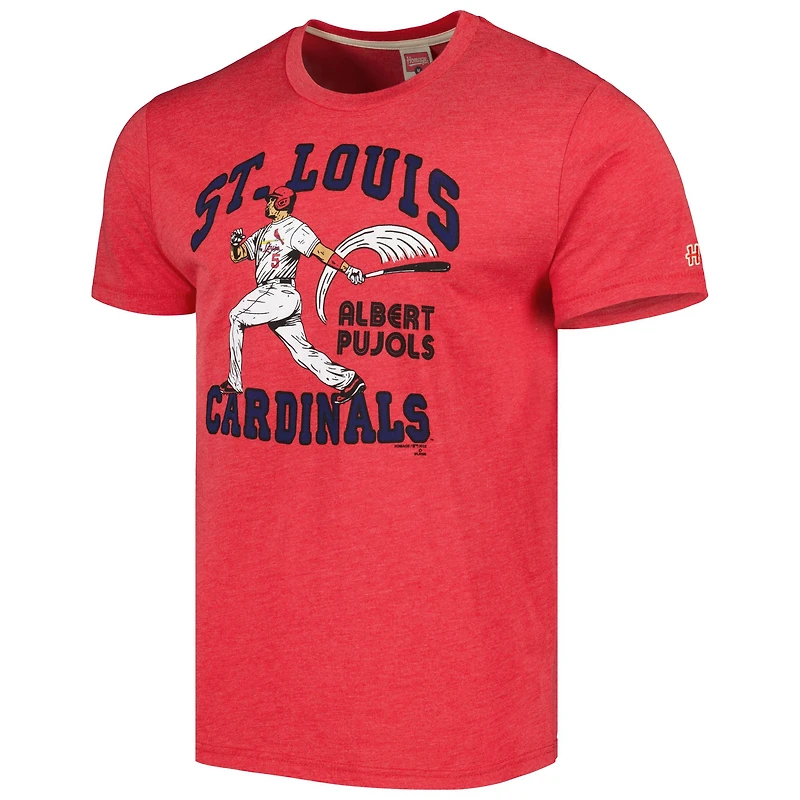 Men's Homage Albert Pujols Red St. Louis Cardinals Illustration Tri-Blend T-Shirt